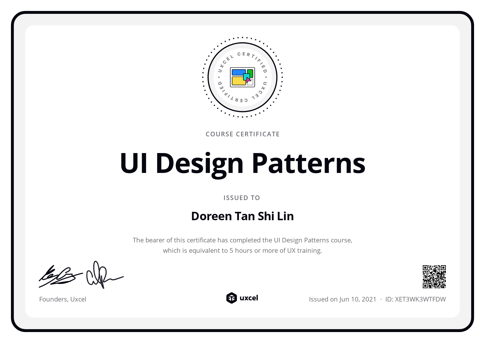 Doreen Tan Shi Lin's certificate